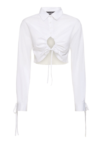 COTTON CROP SHIRT WIRH RIBBED KNIT BACK