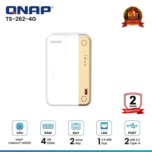 Qnap TS-262-4G 2-Bay Nas อุปกรณ์จัดเก็บข้อมูลบนเครือข่าย