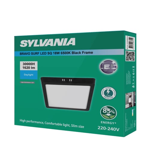 SYLVANIA โคมไฟดาวน์ไลท์ติดลอย รุ่น BRAVO SURF LED SQ 18W 6500K Black Frame (หน้าเหลี่ยม) ขอบดำ แสงเดย์ไลท์