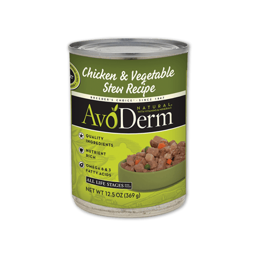 AvoDerm อโวเดิร์ม อาหารกระป๋องสำหรับสุนัข สูตรไก่สตูและผัก ขนาด 12.5 ออนซ์