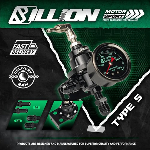 Regulator Kit Set เร็กกูเรเตอร์น้ำมันเชื้อเพลิง Billion Type-S Black พร้อมเกจวัดแรงดัน
