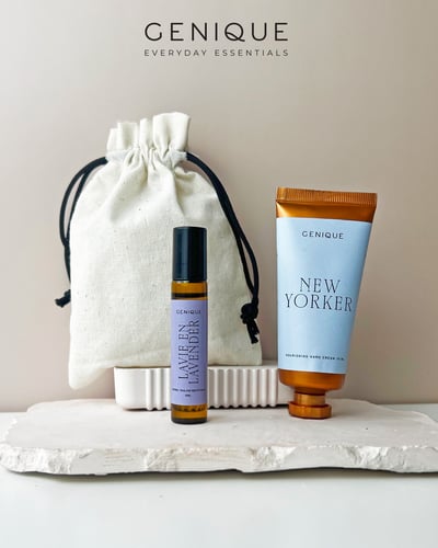 Genique พรีเมี่ยมเซท Giftset Happy Heal พิมเสนน้ำ + Hand cream ในถุงผ้า