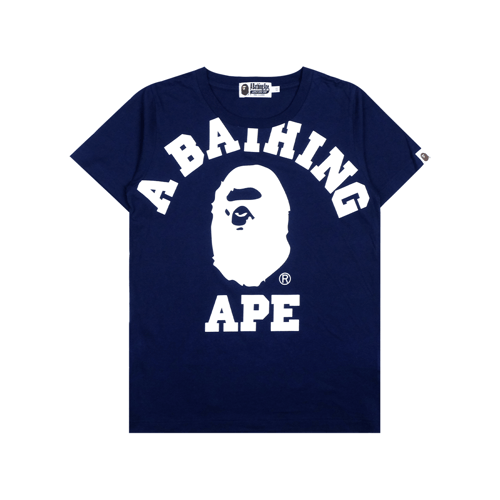 A BATHING APE LOGO APE WHITE T-SHIRT NAVY