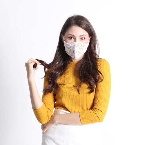 [ 1 เเถม 1 ] หน้ากากผ้ามัสลิน ลายลูกไม้ 4ชั้น ชั้นในซับด้วยผ้ามัสลิน 2ชั้น ซักได้ มีช่องใส่ฟิลเตอร์