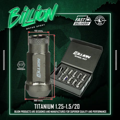 น็อตล้อเหล็ก Billion BL51 เบอร์ 17 สี Titanium (1.25) ชุด 20 ตัว