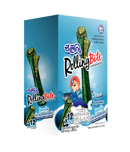 ซีลีโกะ Rolling Bite สาหร่ายม้วนอบกรอบ โรยเกล็ดปลาสวรรค์กรอบ 12 ชิ้น/กล่อง (ขนาด 30 กรัม)