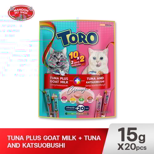 TORO ครีมแมวเลีย มิกซ์ นมแพะและคัตทสึโอะบูชิ 15g.x20ชิ้น