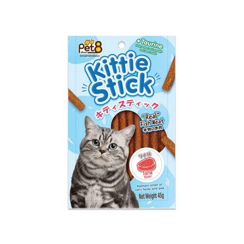 [MANOON] PET8  JPT03 Kittie Stick Cat Treat Tuna Flavour เพ็ทเอ็ท คิตตี้ สติ้ก ขนมแมว แบบแท่ง ผสมวิตามินทอรีน รสทูน่า ขนาด 45 กรัม