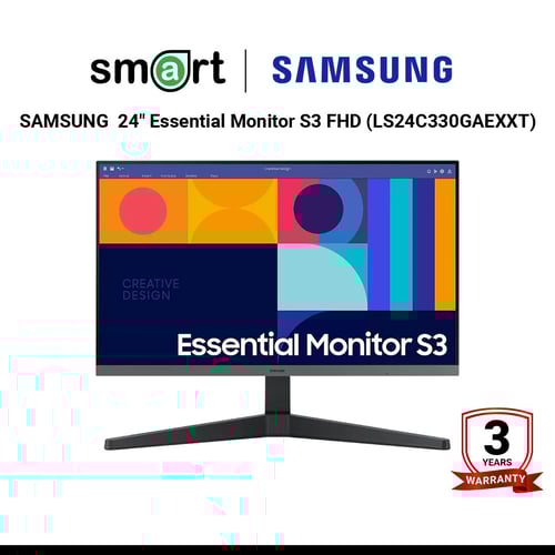จอมอนิเตอร์  SAMSUNG&nbsp;24" Essential Monitor S3 FHD 100Hz FREESYNC (IPS, HDMI, DP) - LS24C330GAEXXT