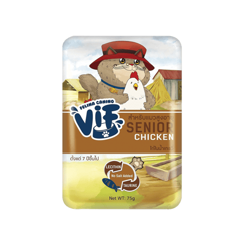  [MANOON] FELINA CANINO VIF Senior Chicken in Gravy Flavor เฟลินา คานิโน วิฟ ไก่ในน้ำเกรวี่ แมวสูงวัย ขนาด 75 กรัม (12 ซอง)