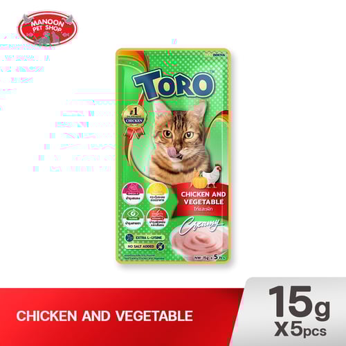 TORO TORO แมวเลีย ไก่ ผัก สีเขียว(15g.x5)