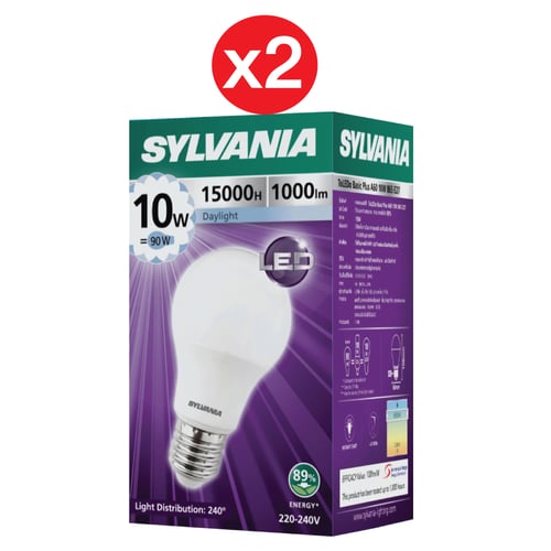[แพ็ค 2 ]หลอดไฟ LED SYLVANIA ToLEDo Basic Plus A60 10W ขั้ว E27  (Daylight )