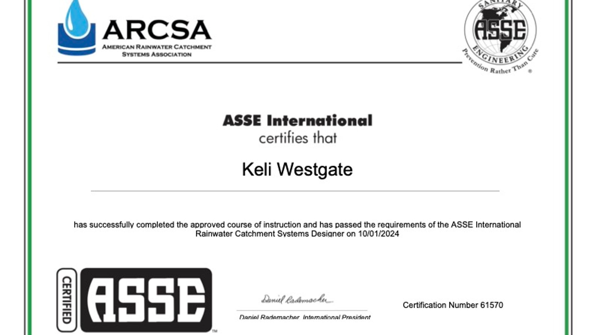 RWHS Certification