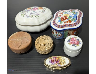 CERAMIC & STONE TRINKET BOXES, QTY OF 6

Including...