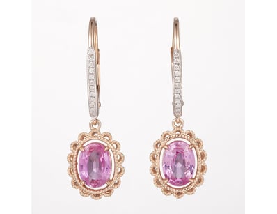 14CT ROSE GOLD PINK CEYLON SAPPHIRE AND DIAMOND DO...