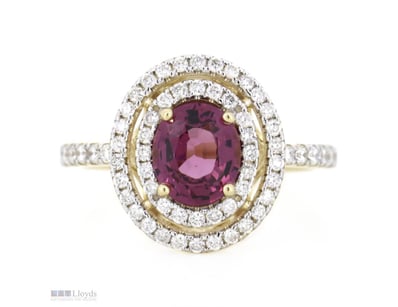 14K YELLOW GOLD, RHODOLITE GARNET AND DIAMOND, DOU...