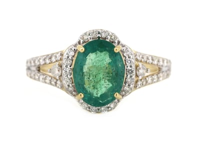 14K YELLOW GOLD, 1.72CT ZAMBIAN EMERALD AND DIAMON...