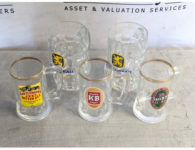COLLECTION OF FIVE BEER GLASSES

Includes Castle...