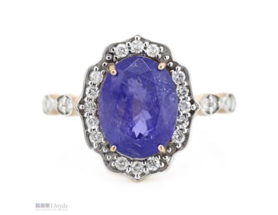 14K ROSE GOLD, TANZANITE AND DIAMOND, DRESS RING. ...