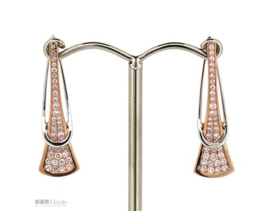 14K ROSE GOLD, FANCY PINK DIAMOND, HUGGIE DROP EAR...