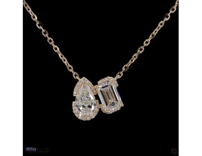 3.70 CT EMERALD & PEAR HALO PENDANT NECKLACE IN 18...