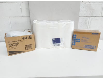 Commercial washroom bundle featuring a Kimberly-Cl...
