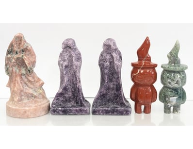 COLLECTION OF FIVE CRYSTAL CARVED FIGURATIVE SCULP...