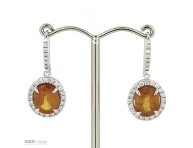 14K WHITE GOLD, HELIODOR AND DIAMOND, HALO EARRING...