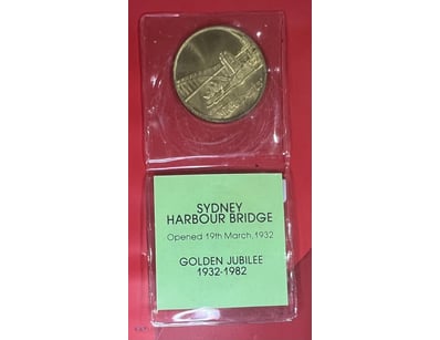 1932-1982-SYDNEY HARBOUR BRIDGE GOLD PLATED MEDALL...