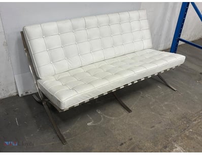 Barcelona Sofa Replica, White Leather Style, Metal...