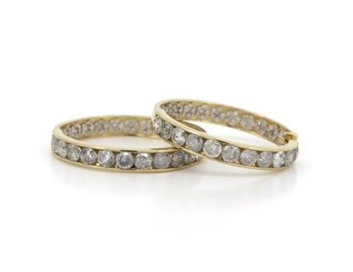 14K YELLOW GOLD, 5.10CT TDW DIAMOND, CLUSTER HOOP ...