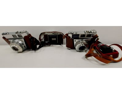 VINTAGE RANGEFINDER CAMERA COLLECTION WITH LEATHER...