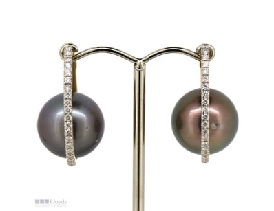 14K YELLOW GOLD, BLACK CULTURED TAHITIAN PEARL AND...