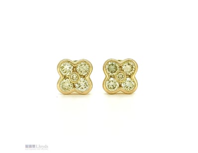 9CT YELLOW GOLD FANCY YELLOW DIAMOND FLORAL STUD E...