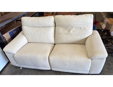 White fabric style finish two seater couch, splits...