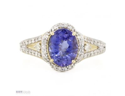 14K YELLOW GOLD, TANZANITE  AND DIAMOND, HALO SPLI...