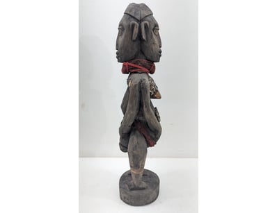 AFRICAN WOODEN FERTILITY FIGURE WITH RED FABRIC AD...