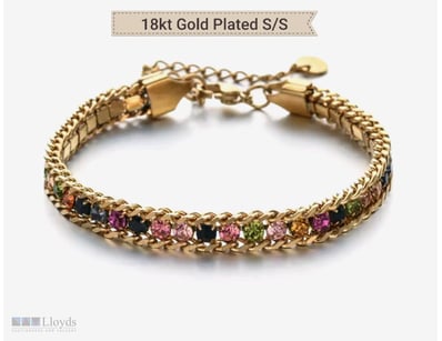 18KT GOLD PLATED TENNIS BRACELET WITH MULTI COLOR ...