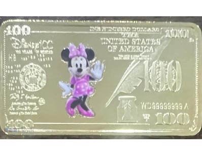 1 OUNCE WALT DISNEY GOLD PLATED-MINI MOUSE RECTANG...