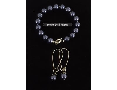 DARK BLUE 10 MM SHELL PEARL BRACELET AND DROP EARR...