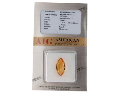 7.31CT AIG CERTIFIED NATURAL CITRINE

Reports No: ...