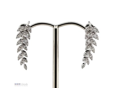 14K WHITE GOLD AND DIAMOND, FERN STYLE EARRINGS.  ...