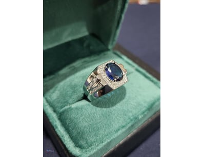 925 STERLING SILVER RING WITH OVAL CUT BLUE CUBIC ...