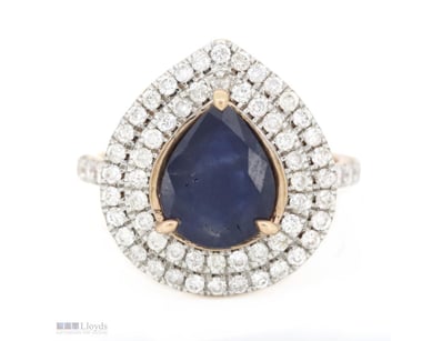 14K ROSE GOLD, BLUE SAPPHIRE AND DIAMOND, DOUBLE H...