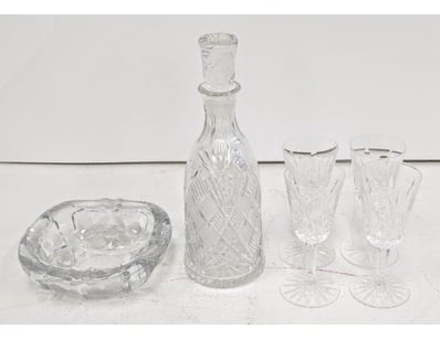 VINTAGE CUT CRYSTAL DECANTER SET WITH GLASSES AND ...