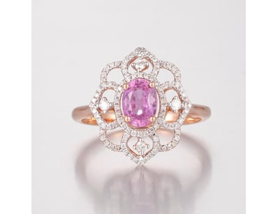 14CT ROSE GOLD PINK SAPPHIRE AND DIAMOND CLUSTER R...