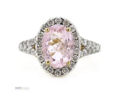 14K YELLOW GOLD, MORGANITE AND DIAMOND, HALO SPLIT...