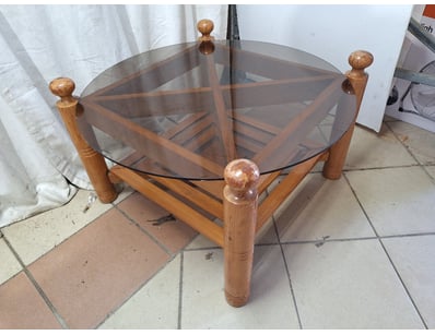Coffee Table With Glass Top, Timber Style, Natural...