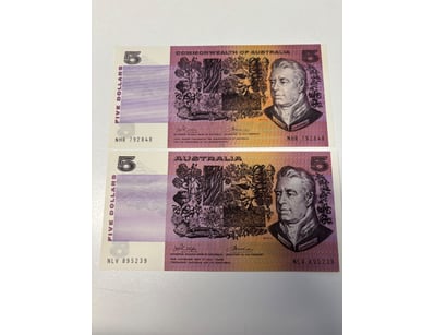 AUSTRALIAN $5 BANKNOTES, R205 (AUNC)

CV: $150 E...