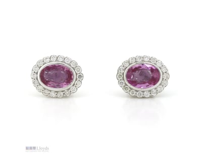 14K WHITE GOLD, PINK SAPPHIRE AND DIAMOND, HALO ST...